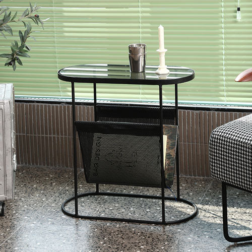 Modern Black Table with Magazine Rack