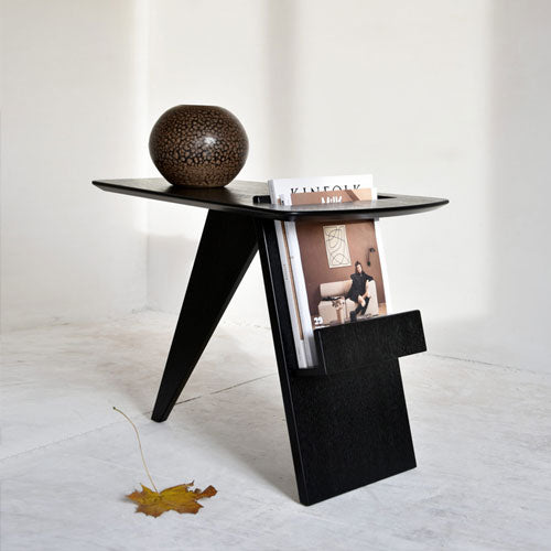 Elegant Black Table With Magazine Rack