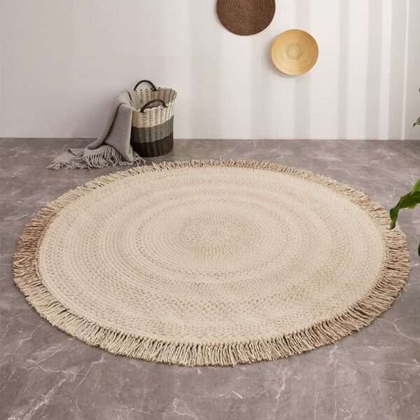 Cream Fringed Round Rug